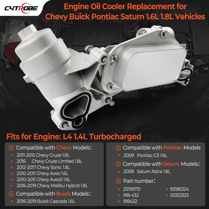 CYTROBE Engine Oil Cooler Filter Housing Assembly Adapter Aluminum Cap with Gasket, Insert, Cap Compatible with 2008-2019 Chevy Cruze Sonic Malibu Aveo,Saturn Astra 1.6L 1.8L Replace# 25199751 918-432 - Image 3